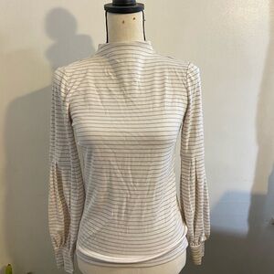Ann Taylor Cream and Gray Striped Long Sleeve Top